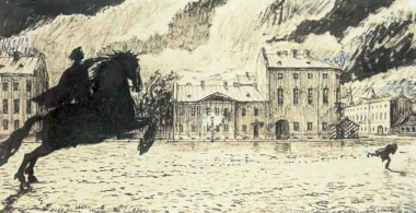 Nicola Alexandrovich Benois: illustrazione per Il Cavaliere di bronzo di Aleksandr Sergeevič Puškin