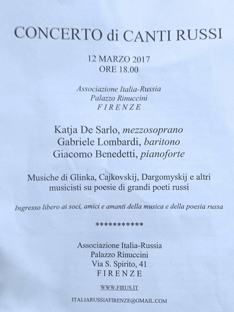 Cartellone concerto di canti russi - Palazzo Rinuccini